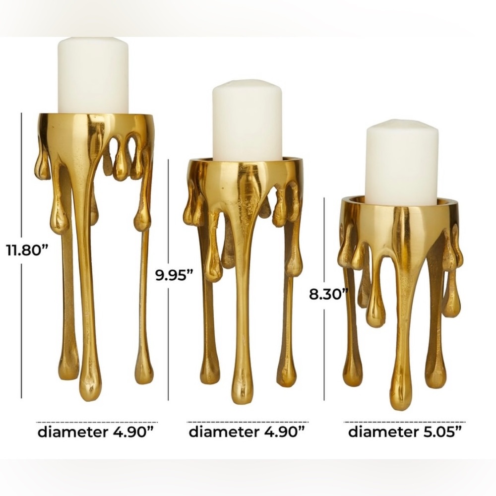 Candle Holders Black & Gold Melting Dripping Wax Metal Contemporary